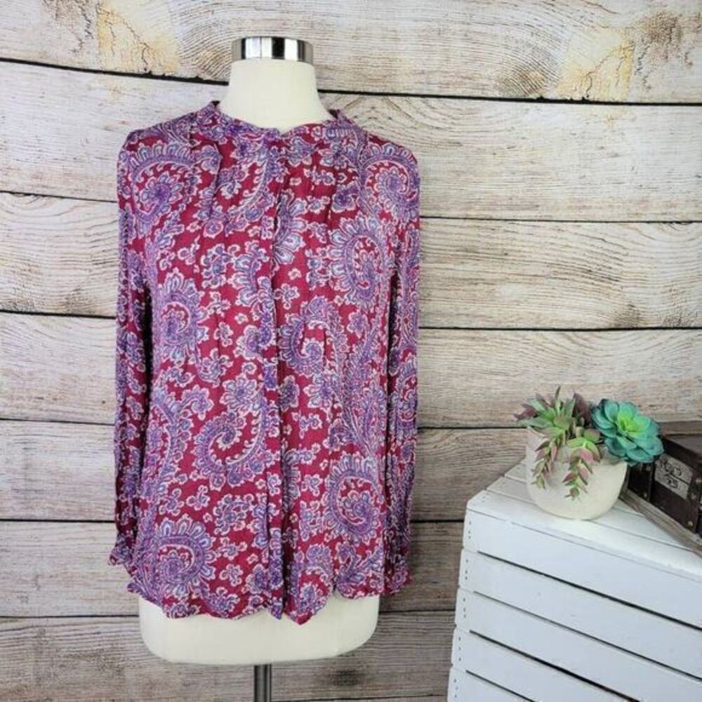 5/$25 Lucky Brand Paisley Ruchedβ Long Sleeve Blouse Red Size Medium